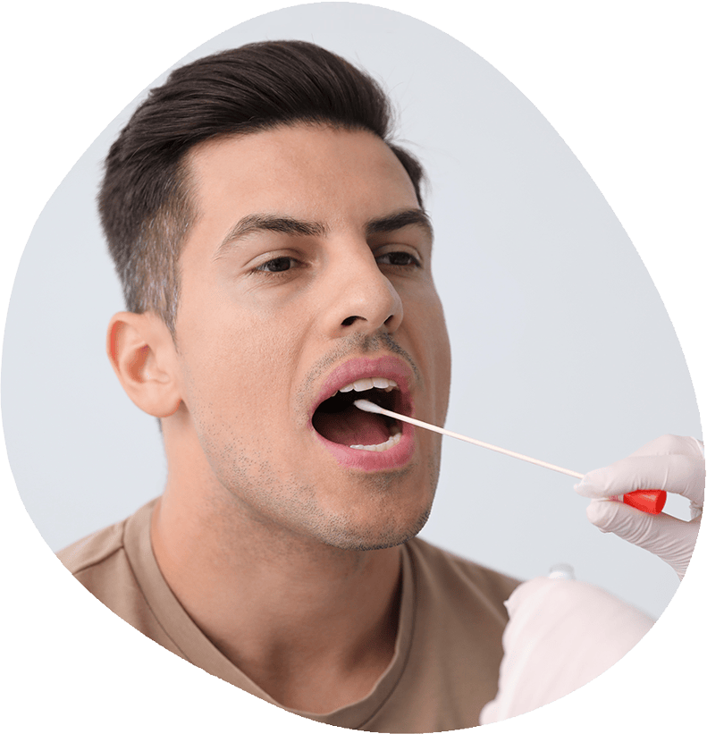 Male patient getting a genetic test with a simple cheek swab